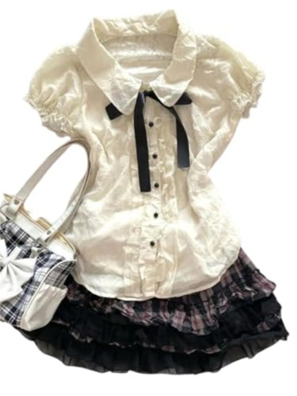 Lolita Blouse Lace Ruffle Puff Sleeve Bow Women's Kawaii Style Top